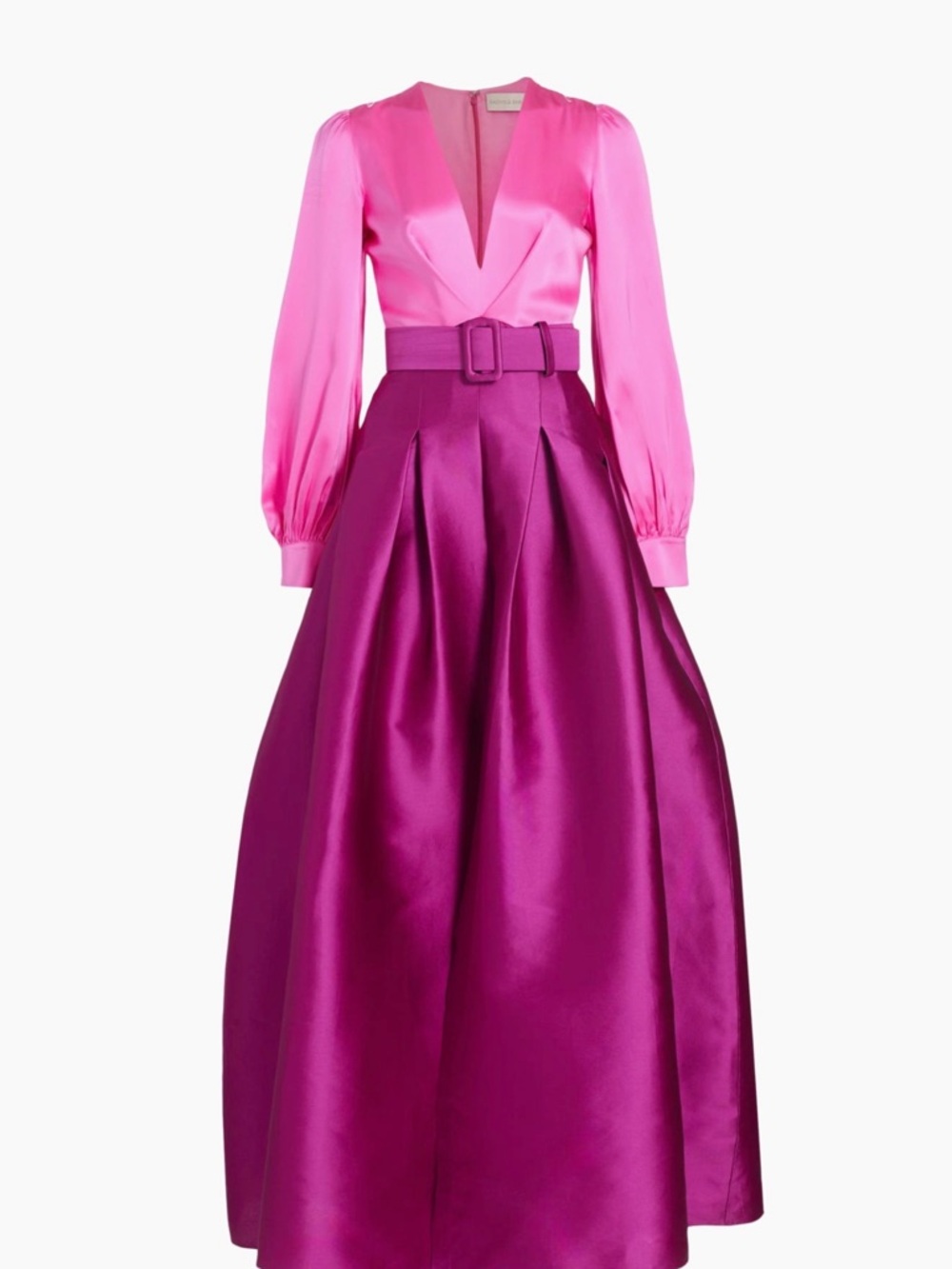 Sachin and Babi Zoe satin color locked belted gown